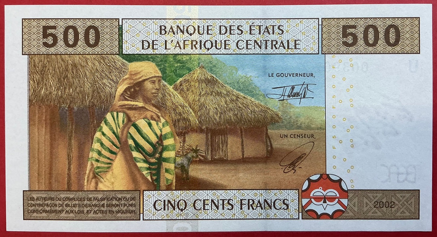 Central African States - 500 Francs 2002 P#206Ua Kvalitet 0