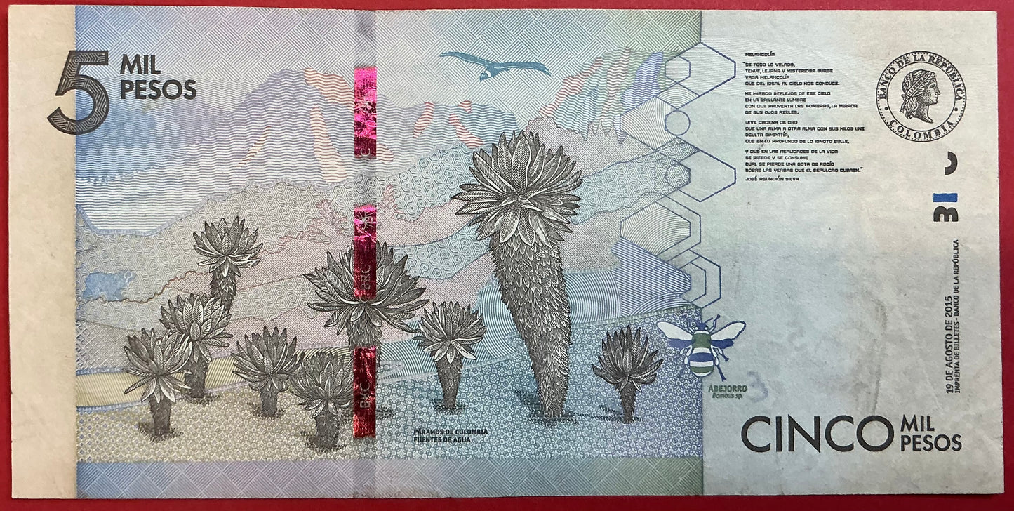 Colombia - 5000 Pesos 19.8.2015 P#459a Kvalitet 1+