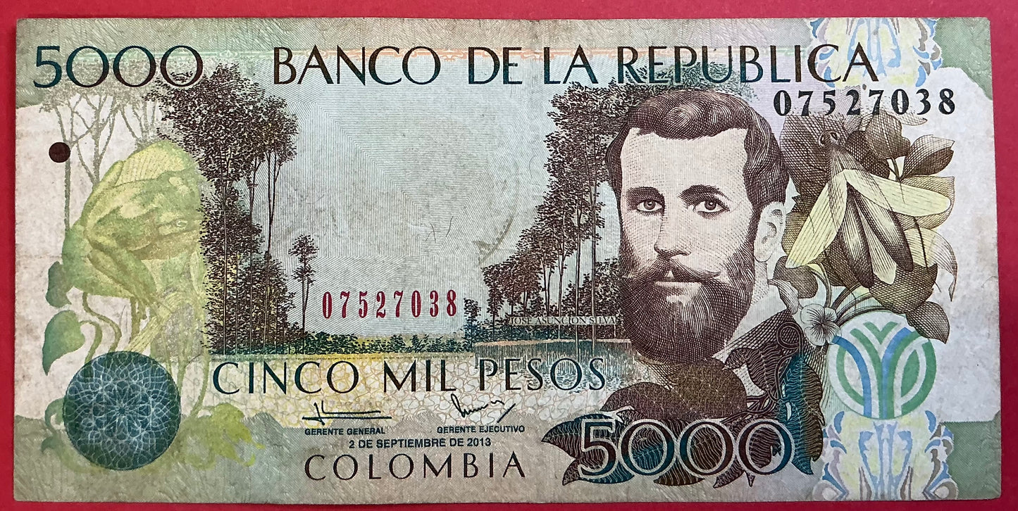 Colombia - 5000 Pesos 2.9.2013 P#452 Kvalitet 1/1+