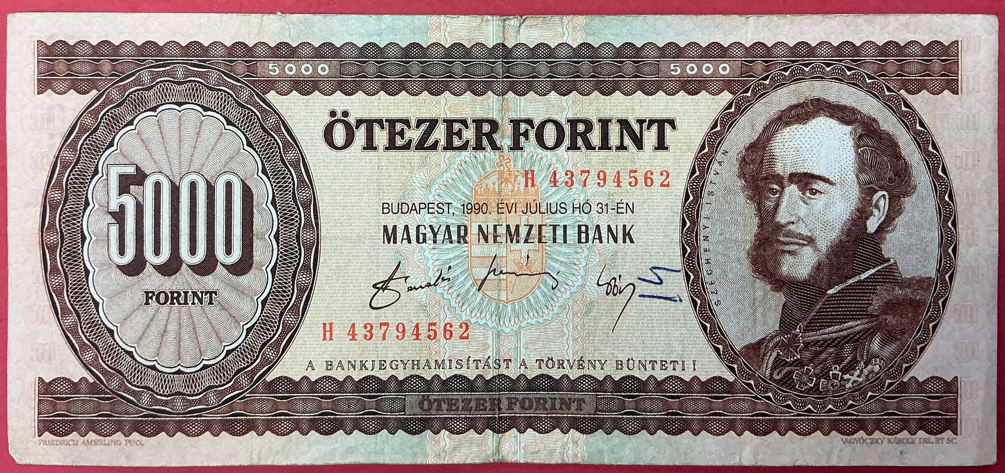 Hungary - 5000 Forint 31.7.1990 P#177a Kvalitet 1