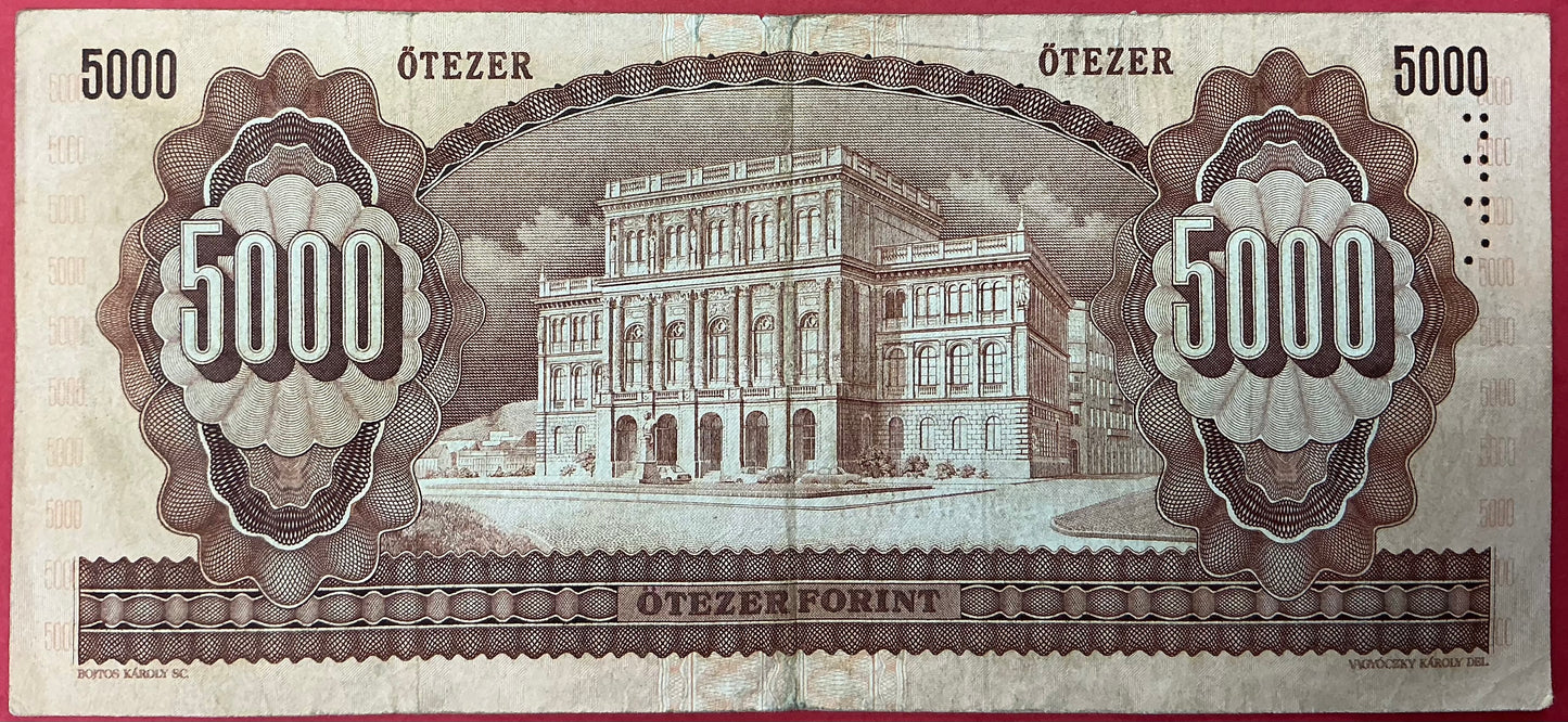 Hungary - 5000 Forint 31.7.1990 P#177a Kvalitet 1