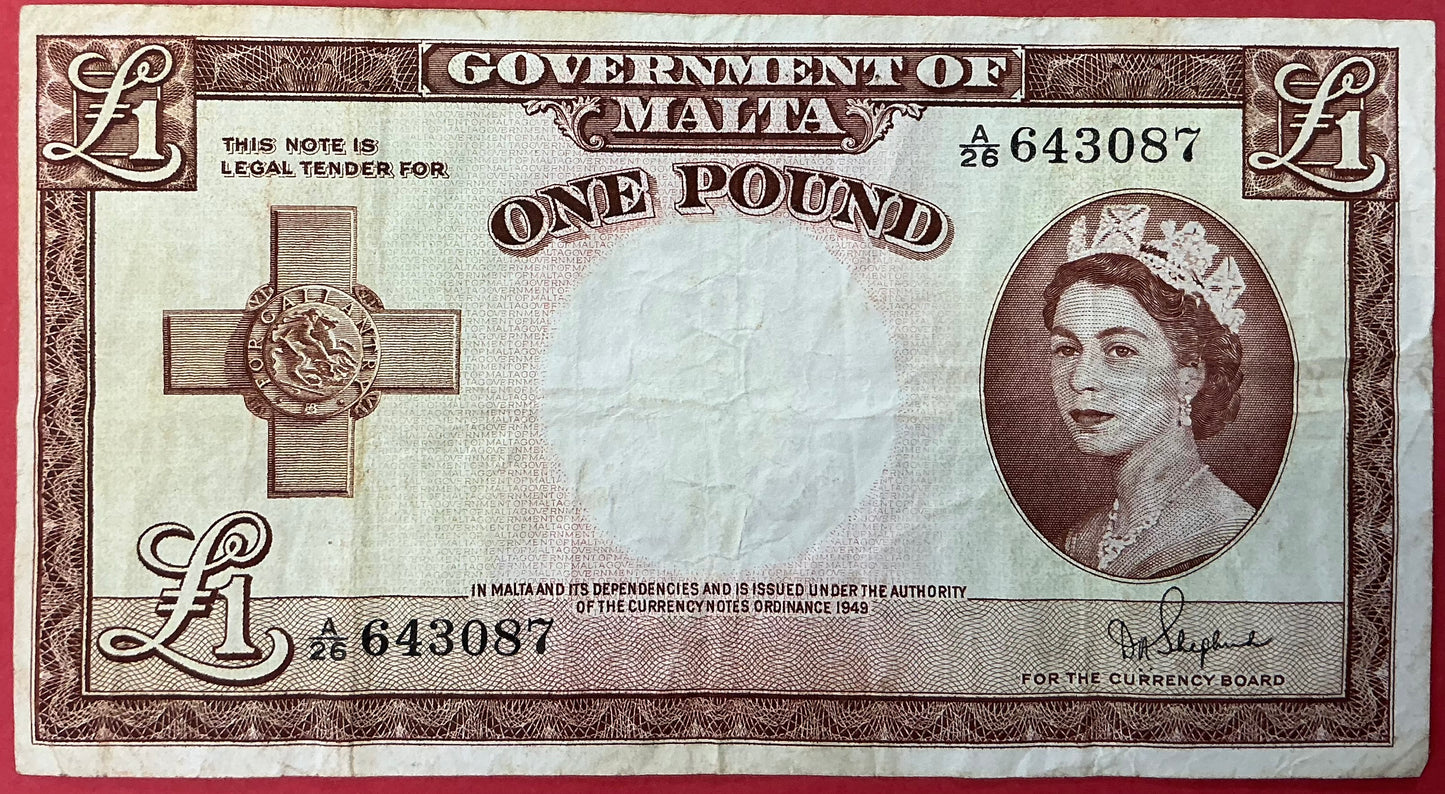 Malta - 1 Pound (1954) P#24b Kvalitet 1/1+