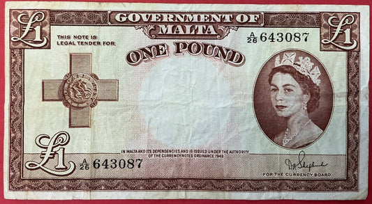 Malta - 1 Pound (1954) P#24b Kvalitet 1/1+