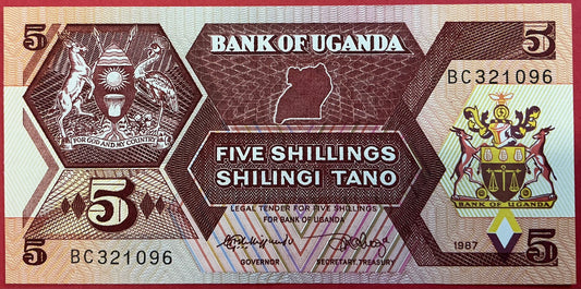 Uganda - 5 Shillings 1987 P#27 Kvalitet 0