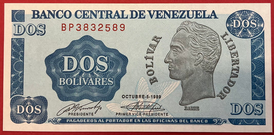 Venezuela - 2 Bolivares 5.10.1989 P#69 Kvalitet 0