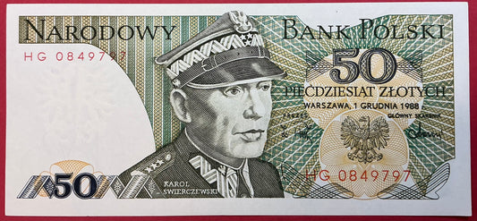 Poland - 50 Zlotych 1.6.1988 P#142c Kvalitet 0