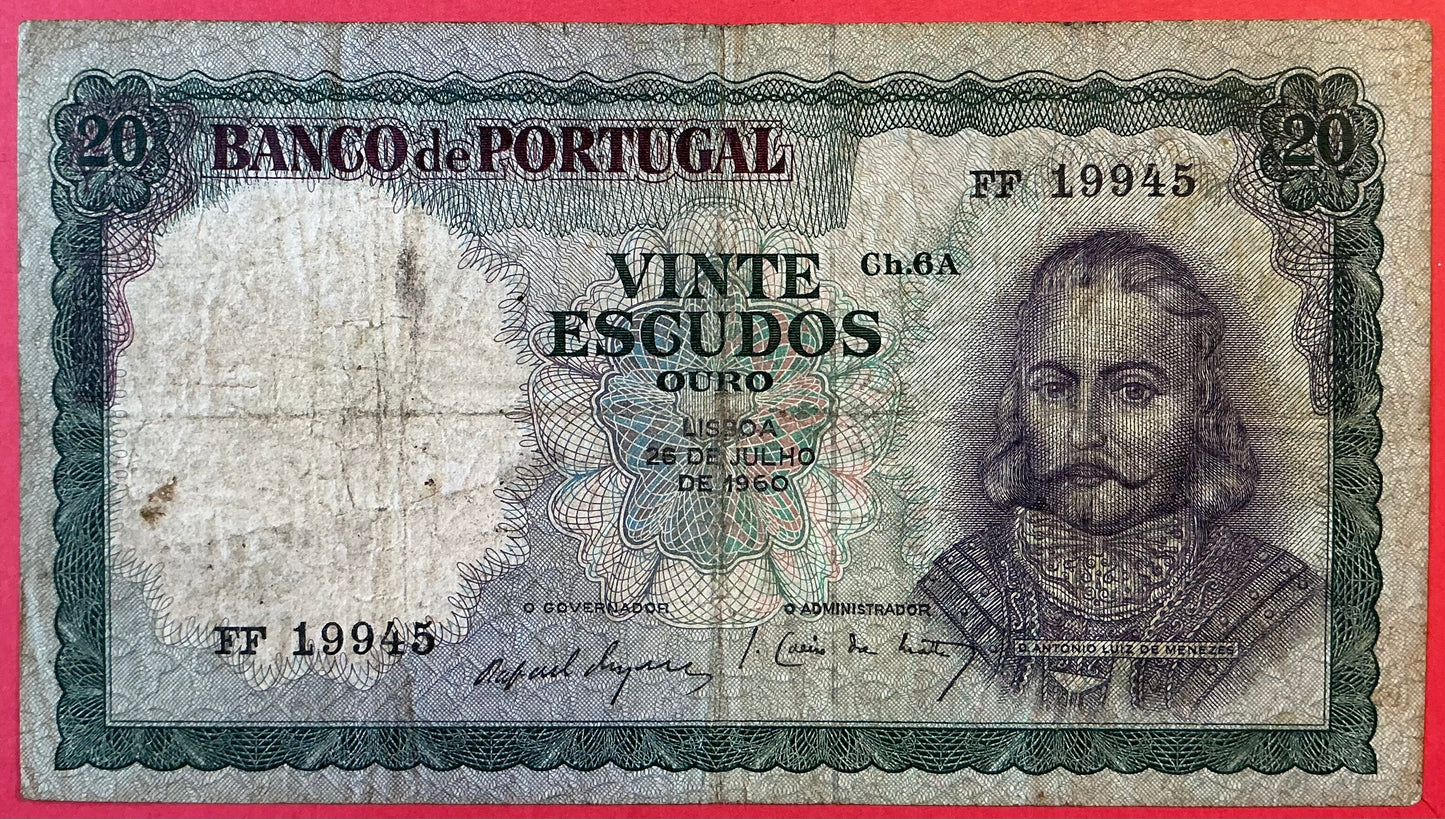 Portugal - 20 Escudos 26.7.1960 P#163a Kvalitet 1-/1