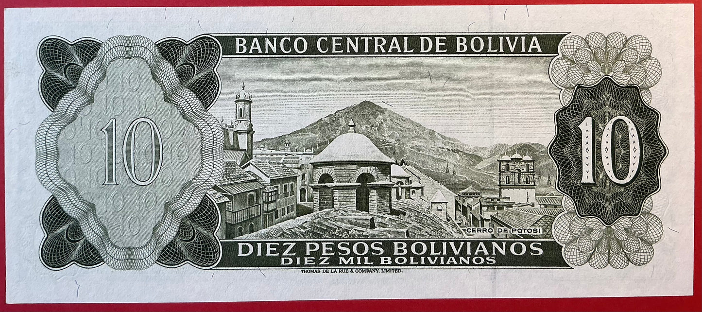 Bolivia - 10 Pesos Bolivianos 13.7.1962 P#154a Kvalitet 0