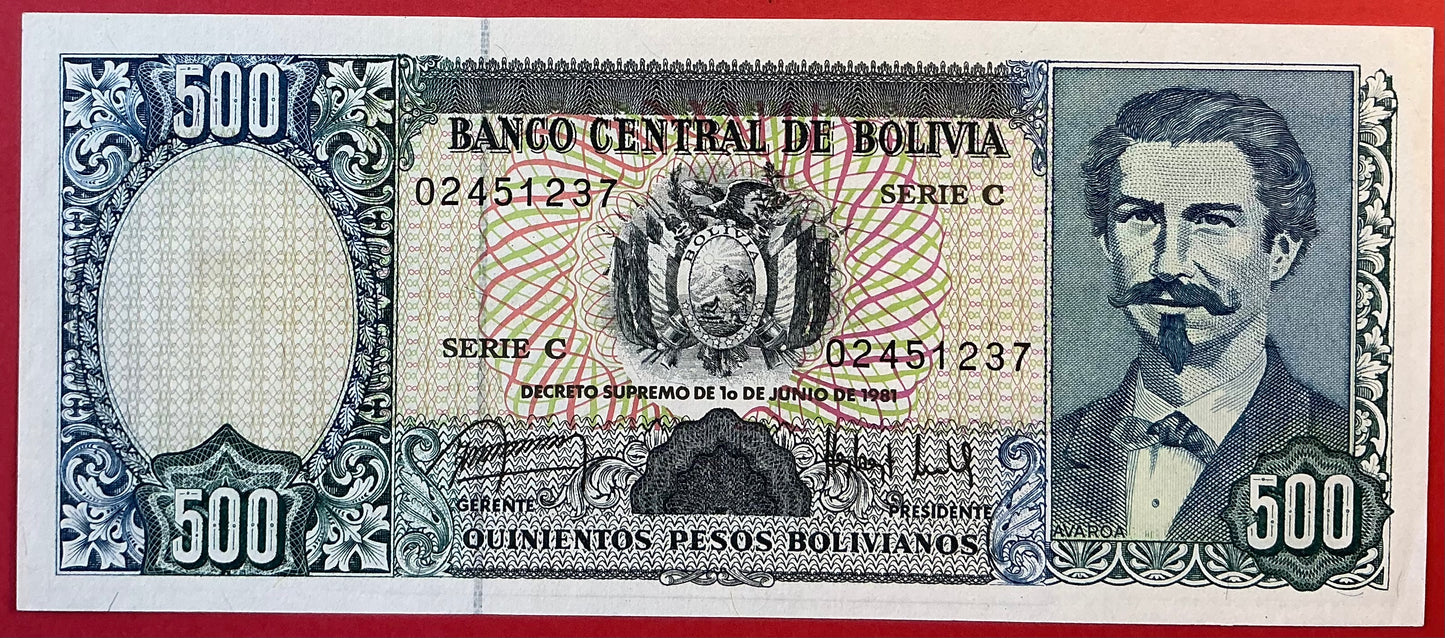 Bolivia - 500 Pesos Bolivianos 1.6.1981 P#166a Kvalitet 0