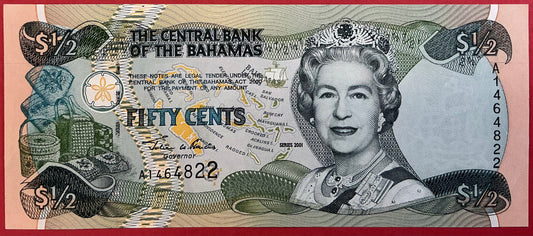 Bahamas - 1/2 Dollar 2001 P#68a Kvalitet 0