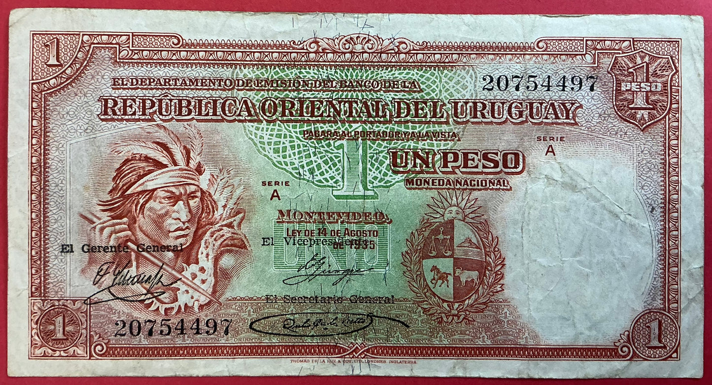 Uruguay - 1 Peso 14.8.1935 P#28c Kvalitet 1