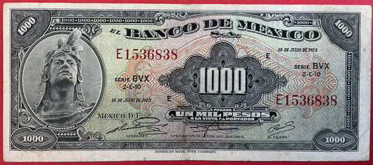 Mexico - 1000 Pesos 18.6.1973 P#52r Kvalitet 1+