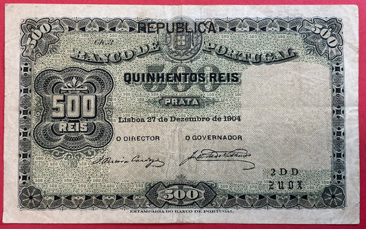 Portugal - 500 Reis 27.12.1904 P#105a Kvalitet 1