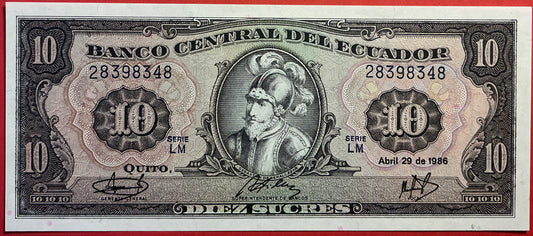 Ecuador - 10 Sucres 29.4.1986 P#121 Kvalitet 0