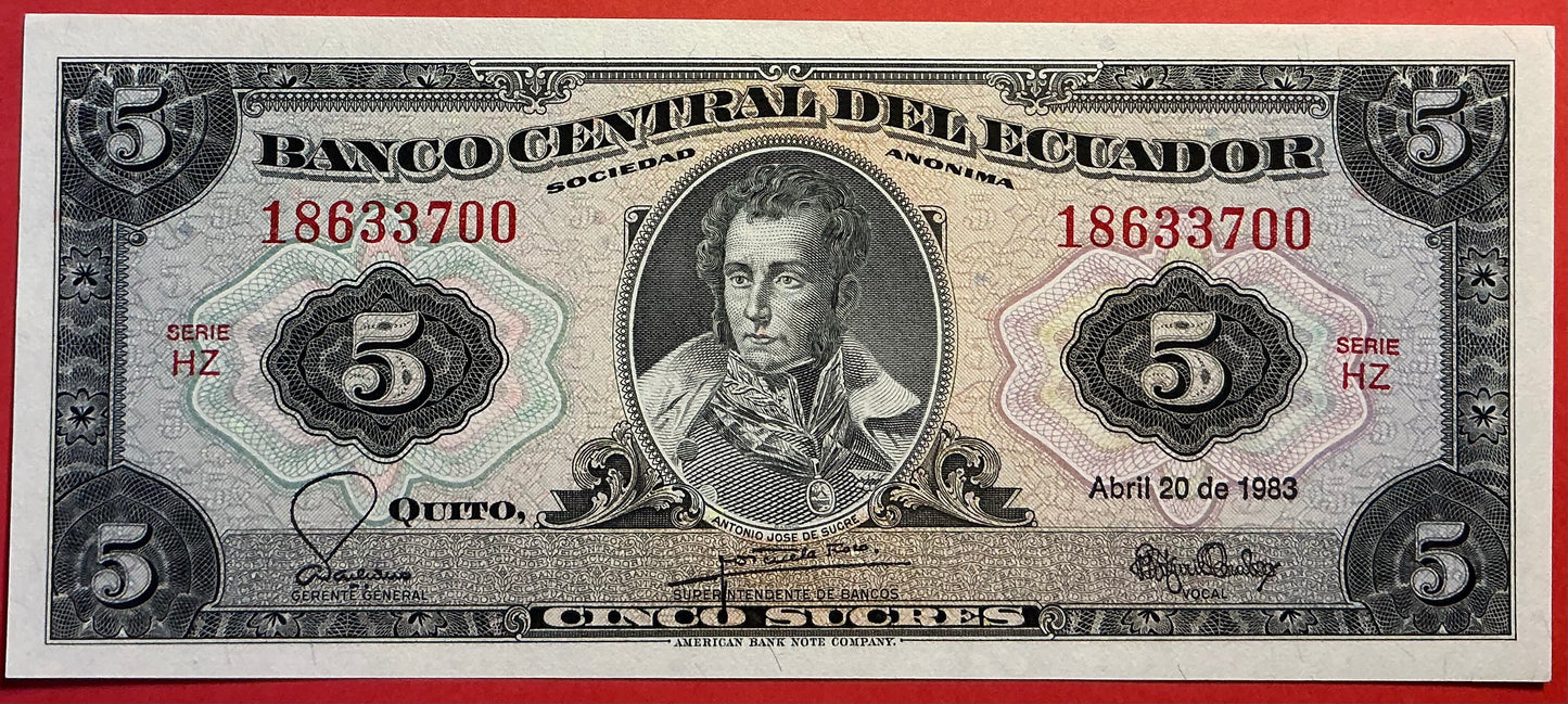 Ecuador - 5 Sucres 20.4.1983 P#108b Kvalitet 0