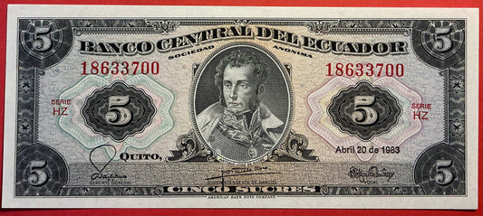 Ecuador - 5 Sucres 20.4.1983 P#108b Kvalitet 0
