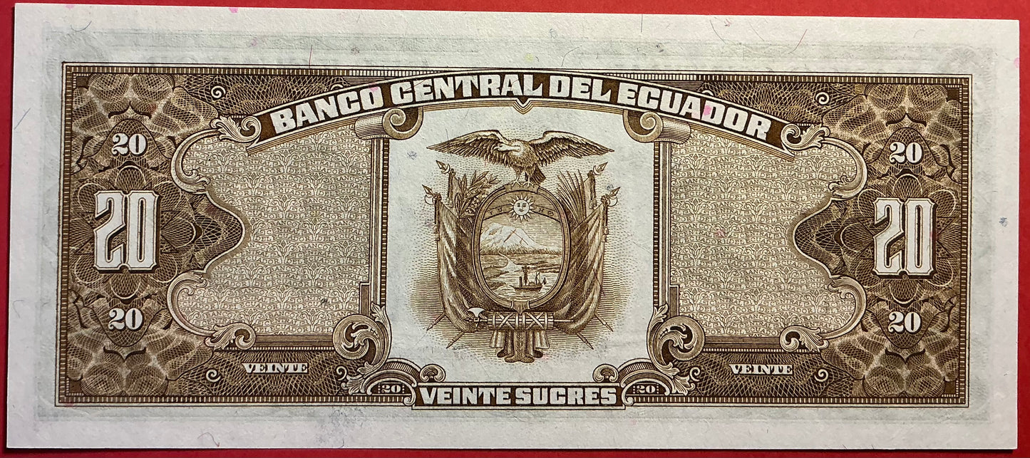 Ecuador - 20 Sucres 29.4.1986 P#121Aa Kvalitet 0