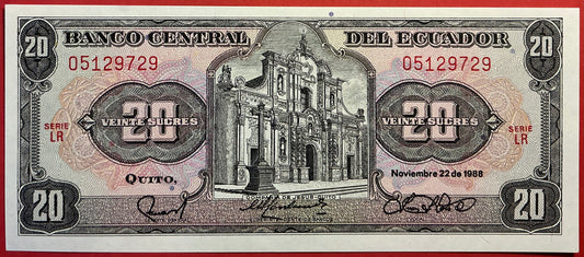 Ecuador - 20 Sucres 22.11.1988 P#121Aa Kvalitet 0