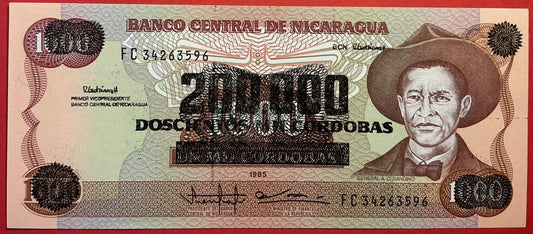 Nicaragua -200.000 Córdobas on 1000 Córdobas (1990) P#162 Kvalitet 0