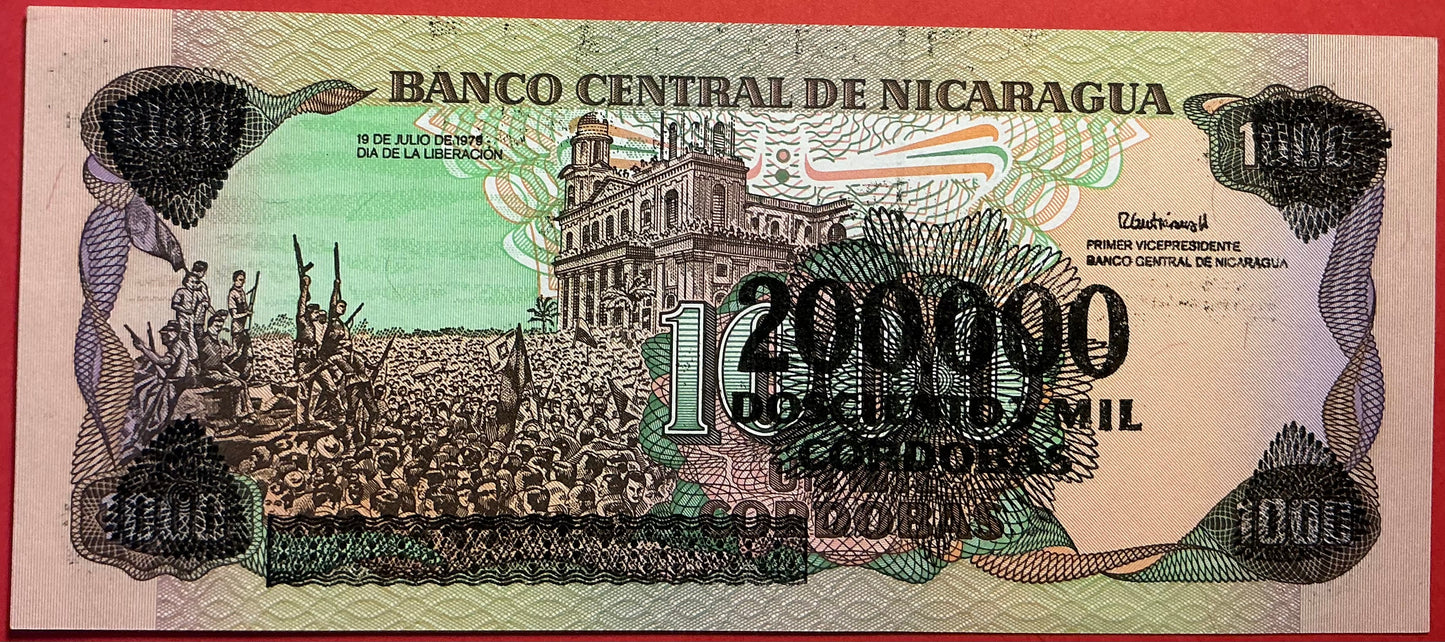 Nicaragua -200.000 Córdobas on 1000 Córdobas (1990) P#162 Kvalitet 0