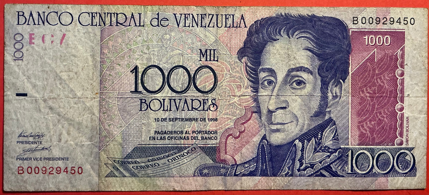 Venezuela - 1000 Bolívares 10.9.1998 P#79 Kvalitet 1