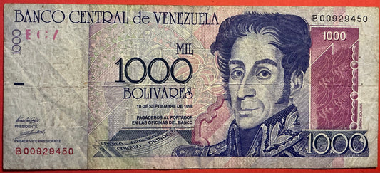 Venezuela - 1000 Bolívares 10.9.1998 P#79 Kvalitet 1