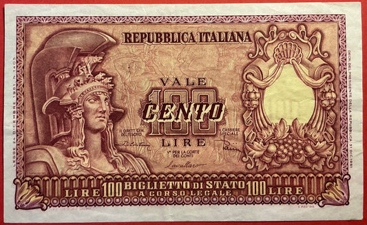 Italy - 100 Lire 31.12.1951 P#92b Kvalitet 1+