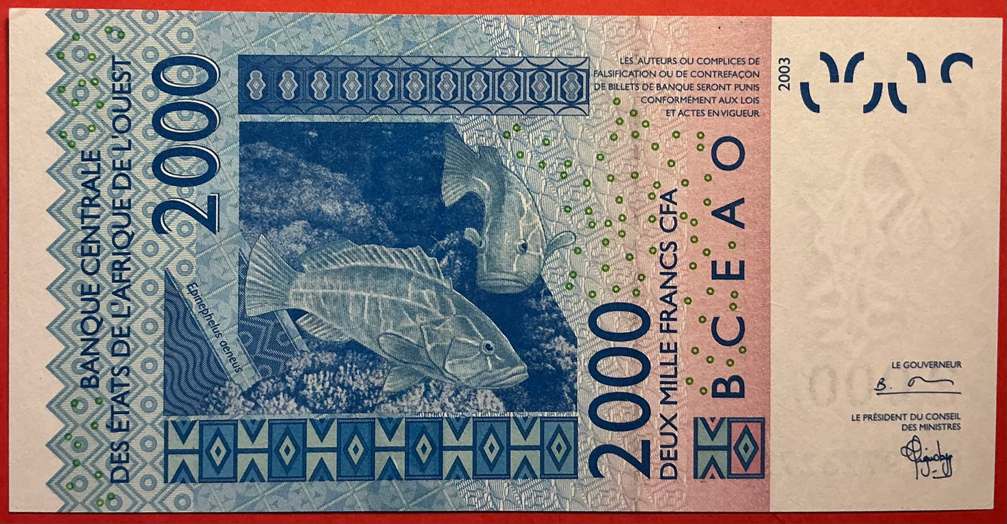 West African States/Togo - 2000 Francs 2003 P#816Ta Kvalitet 0