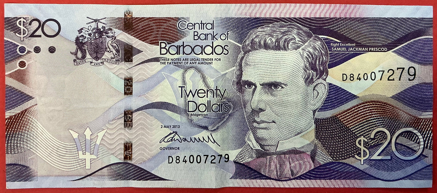Barbados - 20 Dollars 2.5.2013 P#76a Kvalitet 1+