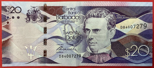 Barbados - 20 Dollars 2.5.2013 P#76a Kvalitet 1+