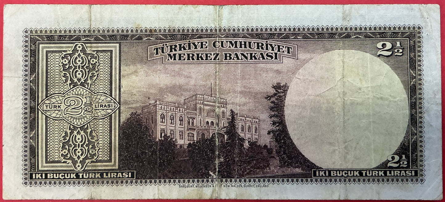 Turkey - 2 1/2 Lira 27.3.1947 P#140 Kvalitet 1