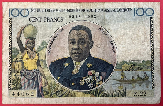 French Equatorial Africa - 100 Francs (1957) P#32 Kvalitet 1-/1
