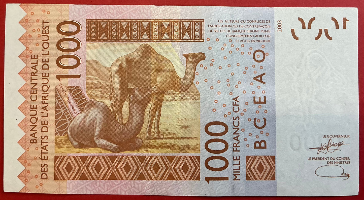 West African States/Ivory Coast - 1000 Francs 2023 P#115A Kvalitet 01/0