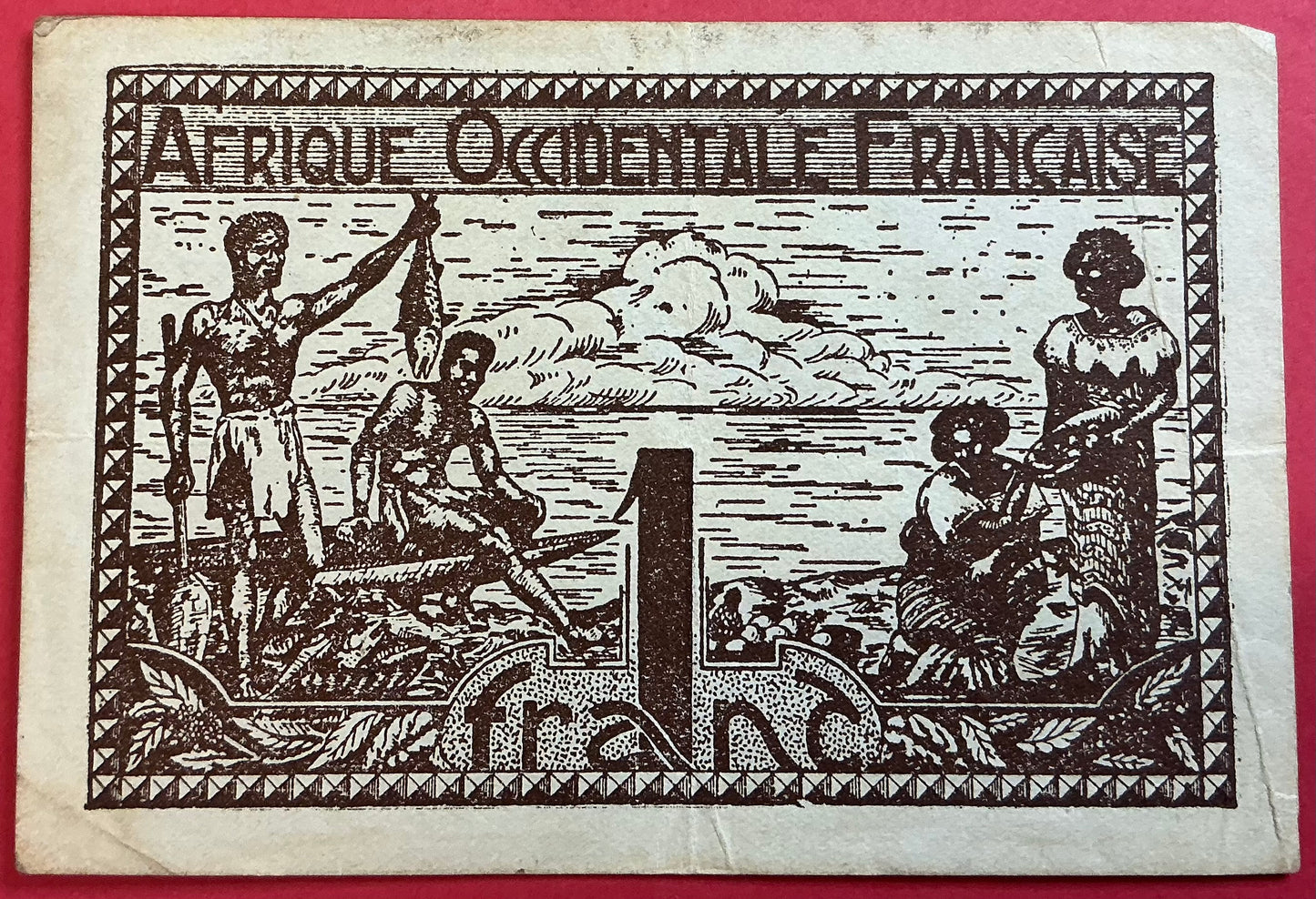 French West Africa - 1 Franc (1944) P#34e Kvalitet 1+