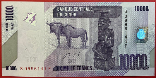 Congo Democratic Republic - 10.000 Francs 30.6.2013 P#103b Kvalitet 01/0