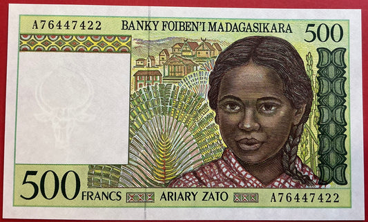 Madagascar - 500 Francs (1994) P#75b Kvalitet 0