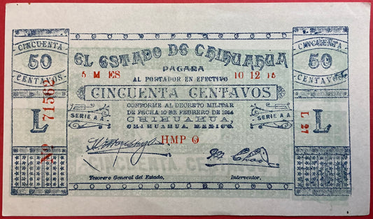 Mexico/Estado De Chihuahua - 50 Centavos 10.2.1914 P#S527a Kvalitet 01