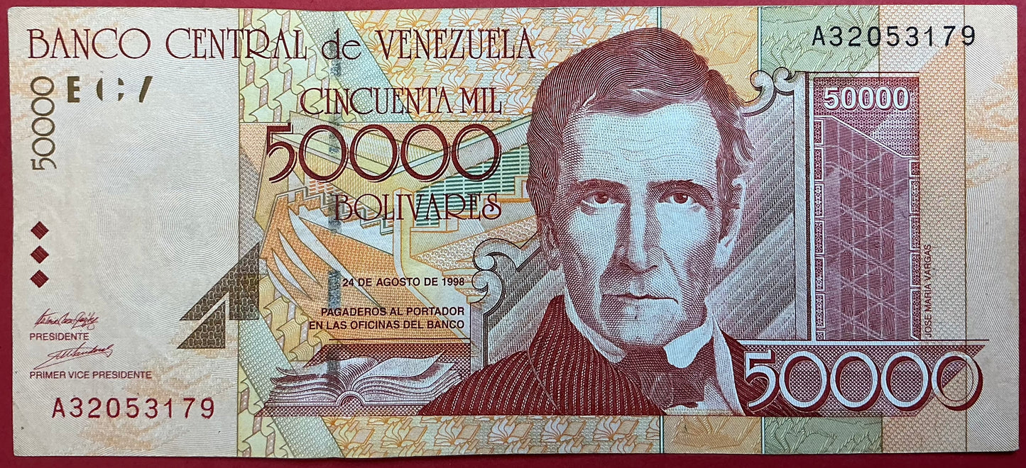 Venezuela - 50.000 Bolívares 24.8.1998 P#83 Kvalitet 1+