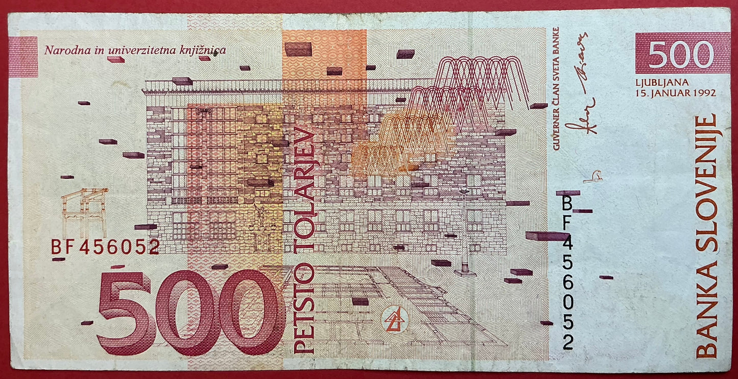 Slovenia - 500 Tolarjev 15.1.1992 P#16a Kvalitet 1/1+