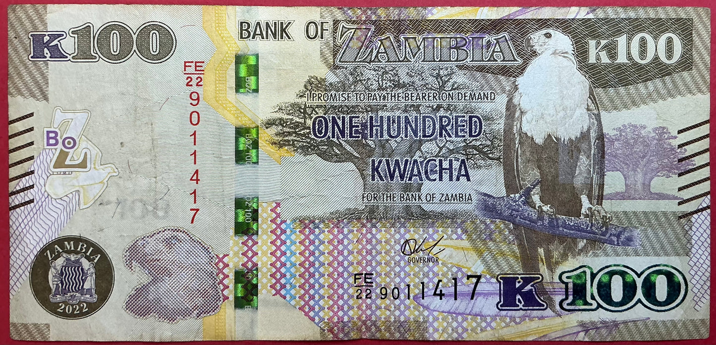 Zambia - 100 Kwacha 2022 P#61 Kvalitet 1/1+