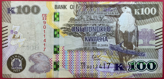 Zambia - 100 Kwacha 2022 P#61 Kvalitet 1/1+