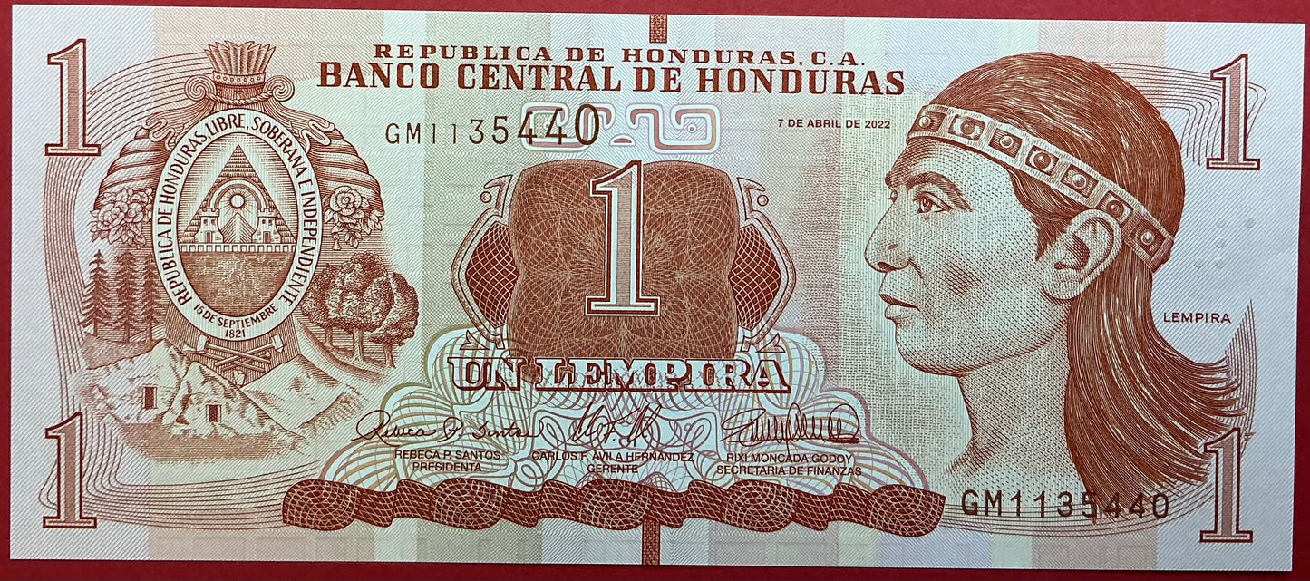 Honduras - 1 Lempira 7.4.2022 P#96 Kvalitet 0