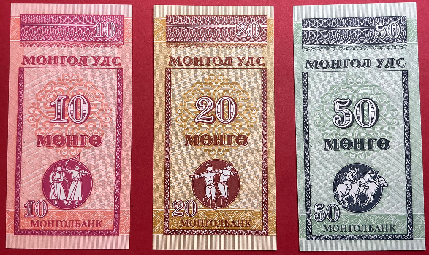 Mongolia - 10,20 & 50 Mongo (1993) P#49-51 Kvalitet 0