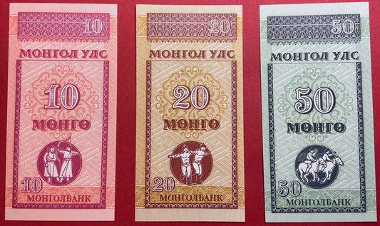 Mongolia - 10,20 & 50 Mongo (1993) P#49-51 Kvalitet 0
