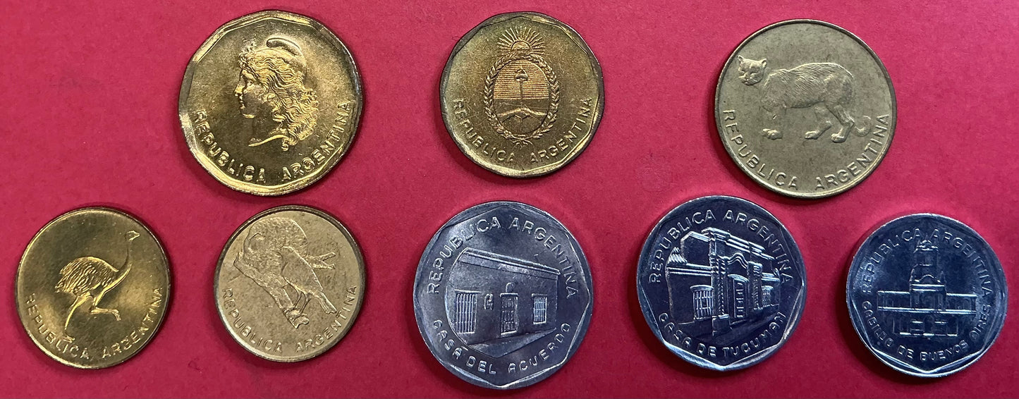 Argentina - 8 Different 1985-1989 Type Set Unc.