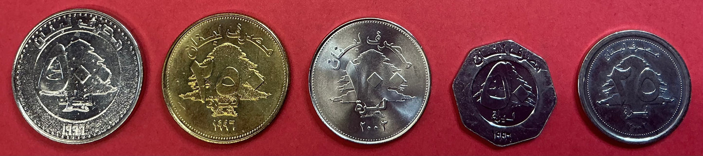 Lebanon - 5 Different 1996-2003 Type Set Unc.