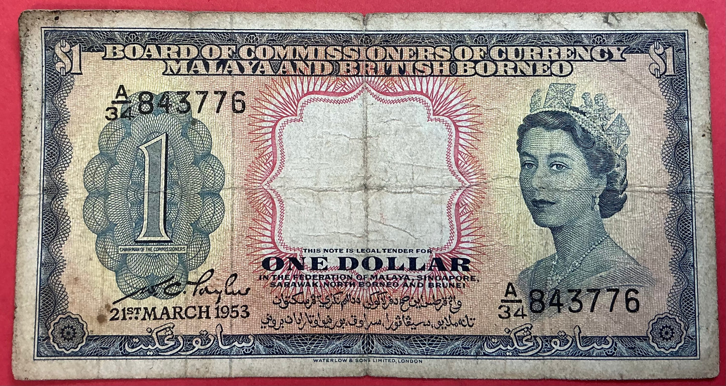 Malaya & British Borneo - 1 Dollar 21.3.1953 P#1a Kvalitet 1-