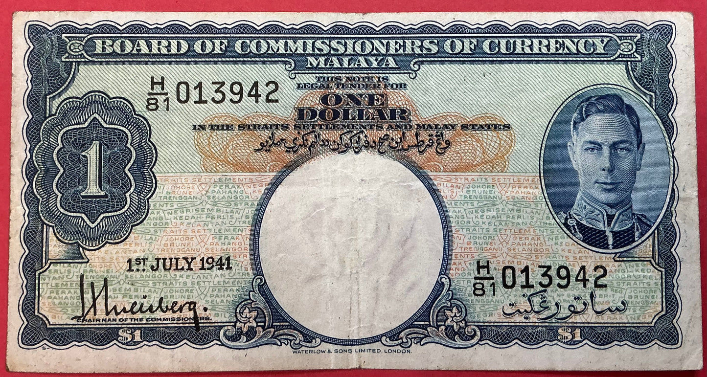 Malaya - 1 Dollar 1.7.1941 P#11 Kvalitet 1/1+