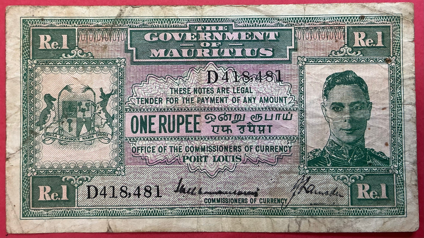 Mauritius - 1 Rupee (1940) P#26 Kvalitet 1-