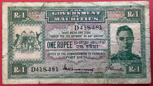 Mauritius - 1 Rupee (1940) P#26 Kvalitet 1-
